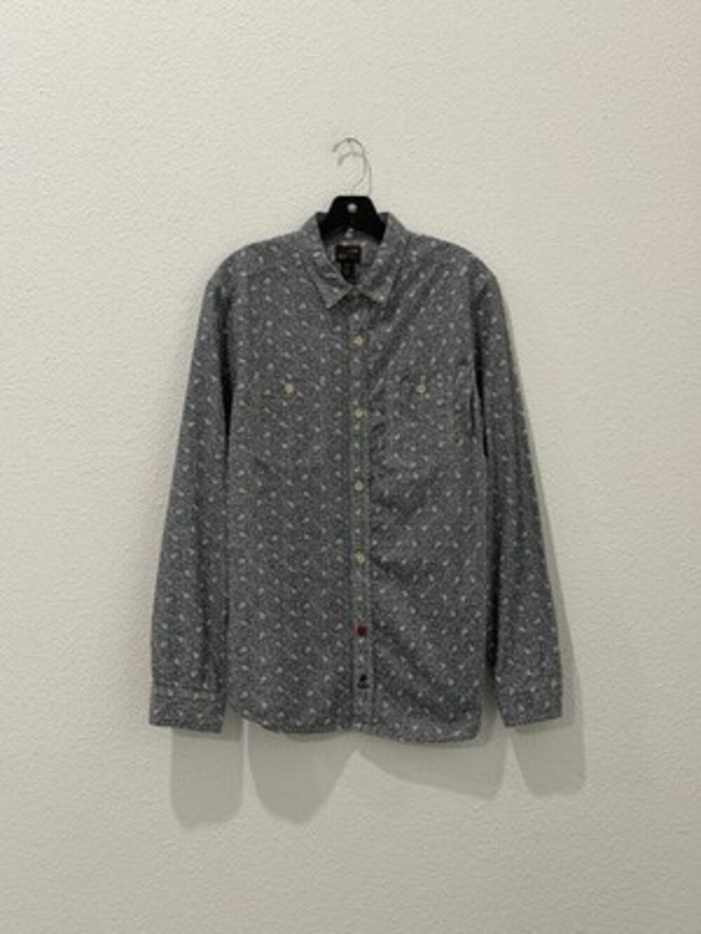 CPO Button Up Shirt Men's Medium Blue with White Flower Pattern 100% Cotton